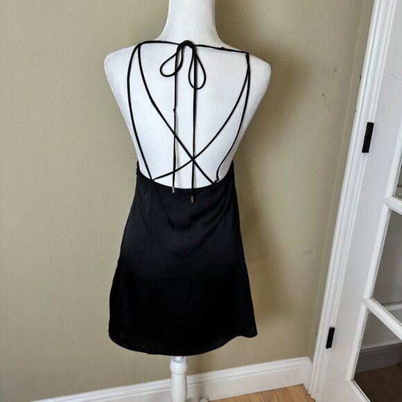 SOLARIS STYLE Classic Strappy Satiny Little Black Dress Size Small - Picture 6 of 9